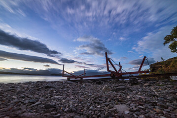 Fototapeta premium Evening Boat Trailer On The Lake