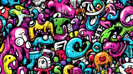 Fototapeta premium Vibrant urban graffiti artwork showcasing playful characters in daylight