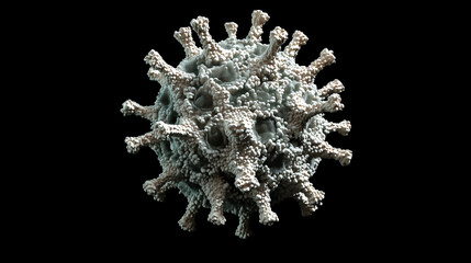 A 3D microscopic view of a virus with a capsid shell and embedded proteins