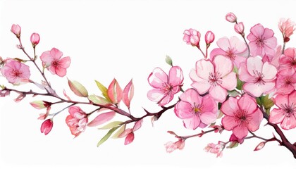 Naklejka premium watercolor delicate blooming pink flowers branch on white background with empty space for natural design and illustration