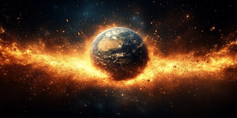 Comet passing planet Earth in outer space, cosmic scene for sci-fi visuals