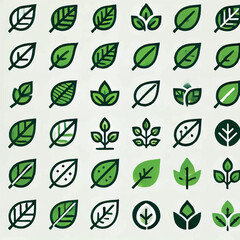 Minimalist Green Leaf Icon Set - Eco-Friendly Vector Collection