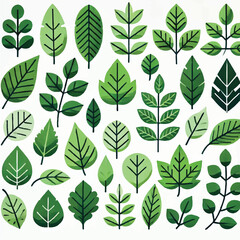 Minimalist Green Leaf Icon Set - Eco-Friendly Vector Collection