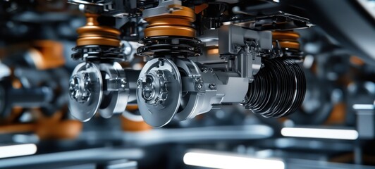 Close-up of Advanced Automotive Suspension System: Precision Engineering and Technological Innovation