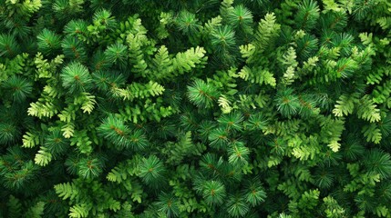Lush fir tree branches create a vibrant green background in nature