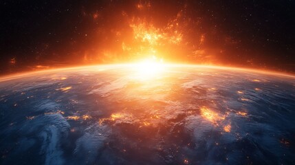 Fototapeta premium Comet passing planet Earth in outer space, cosmic scene for sci-fi visuals