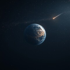Obraz premium Comet passing Earth in space, stunning view of celestial travel and cosmic beauty