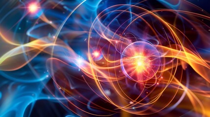 Detailed image of electrons forming an electron cloud around a nucleus illustrating the principles of quantum mechanics and atomic structure