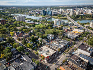 Aerial Drone View of Nutana Neighborhood in Saskatoon, Saskatchewan