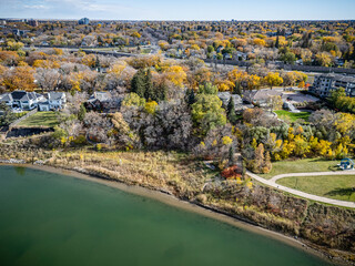 Aerial Drone View of Nutana Neighborhood in Saskatoon, Saskatchewan