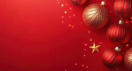 Red background, stars and decorations, New Year atmosphere, festive atmosphere, Chinese-style elements, gold color scheme Generative AI