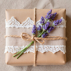 gift in craft packaging with lavender, Al Generation