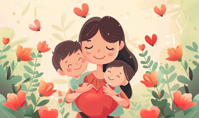 happiness of love on Mothers Day of gratitude for mother struggle for sake of family ai generated