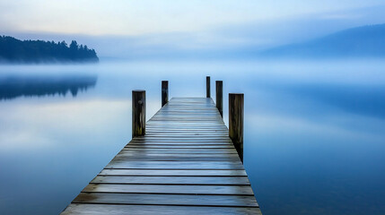 Fototapeta premium Serene Morning Mist Over Calm Lake Landscape