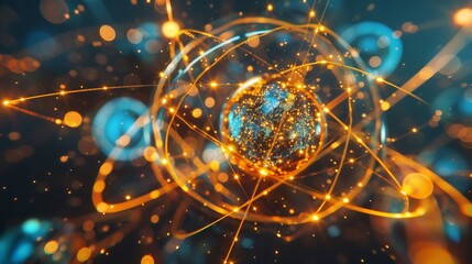 Detailed visualization of electrons transitioning between atomic energy levels
