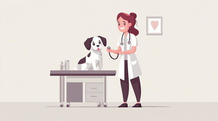 A veterinarian examines a cheerful dog in a bright clinic during a routine checkup