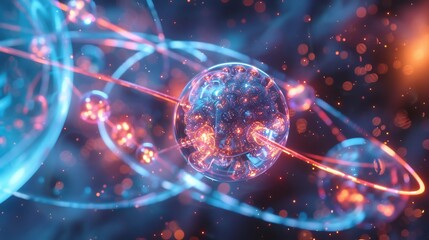 Obraz premium Detailed visualization of electrons transitioning between different atomic energy levels