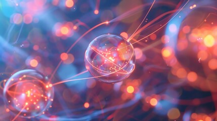 Detailed visualization of electrons transitioning between different atomic energy levels