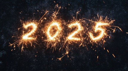 new year 2025 made with fireworks on black background