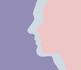 vector profile silhouettes of a man and a woman looking in the same direction. 
face of a man and a woman, side view