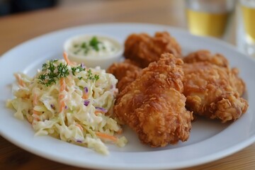 Homemade fried chicken served with coleslaw