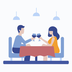 A man and woman are sitting at a table with wine glasses in their hands. They are both smiling and seem to be enjoying each other's company. The scene is set in a restaurant
