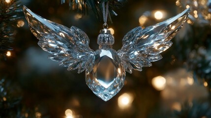 Naklejka premium Crystal Angel Ornament Hanging on Christmas Tree