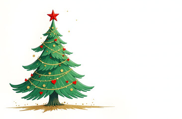 Fototapeta premium Mockup banner with space for text drawing of christmas tree on white background.