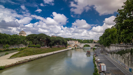 isola tiberina timelapse hyperlapse is the biggest island of tibera river in rome.