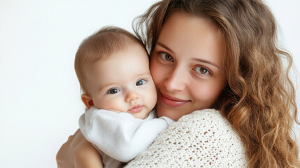 Loving mother embracing baby for family photography and parenting concepts