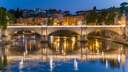 Ponte Vittorio Emanuele II is bridge across Tiber day to night timelapse in Rome, Italy