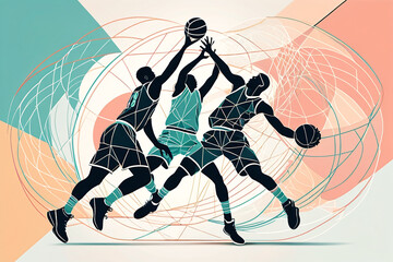 Silhouette of basketball players with artistic background
