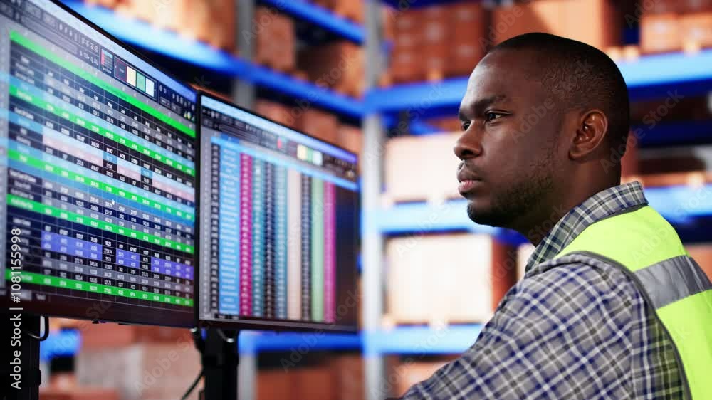 Aufkleber warehouse inventory management on computer