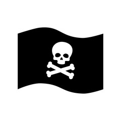Black Pirate Flag with Skull and Crossbones - Jolly Roger Vector Icon