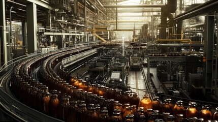 Industrial Robotics in Factory Setting, Bottling Engine Oil into Quart Jugs Generative AI