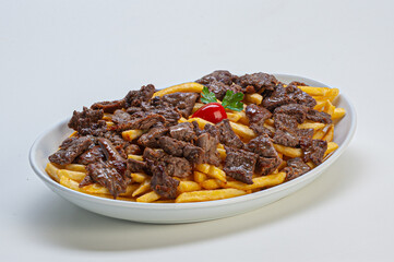 Batata frita com tiras de filet mignon