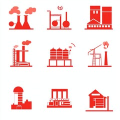 Flat Icons of Industrial Equipment on White Background Generative AI