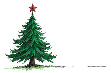 Mockup banner christmas tree drawing on white background with space for text