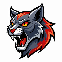 Obraz premium Cat roaring head logo vector illustration On White Background
