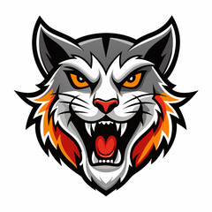 Cat roaring head logo vector illustration On White Background