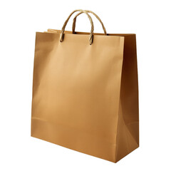 Brown paper bag with handles, isolated white background. PNG format