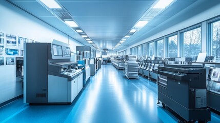 Highly Detailed and Realistic Image of a Production Department in a Modern Printing Facility Generative AI