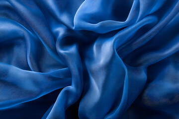 Obraz premium Abstract Draped Blue Silk Fabric Texture, textile, background, waves, folds, smooth