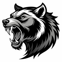 Aggressive bear head vector silhouette on white background