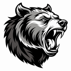 Aggressive bear head vector silhouette on white background