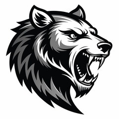 Aggressive bear head vector silhouette on white background