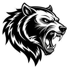Aggressive bear head vector silhouette on white background