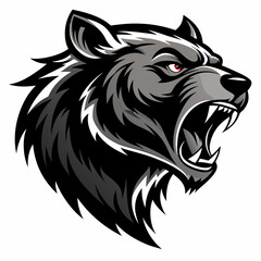 Aggressive bear head vector silhouette on white background