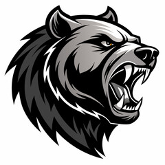 Fototapeta premium Aggressive bear head vector silhouette on white background