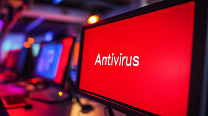 Close-Up of a Computer Monitor Displaying Antivirus Software for Cybersecurity